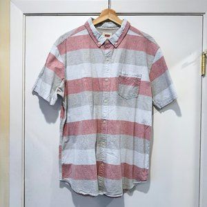 Levis Striped Short Sleeve Shirt - Large - Red, Gray & Light Blue
